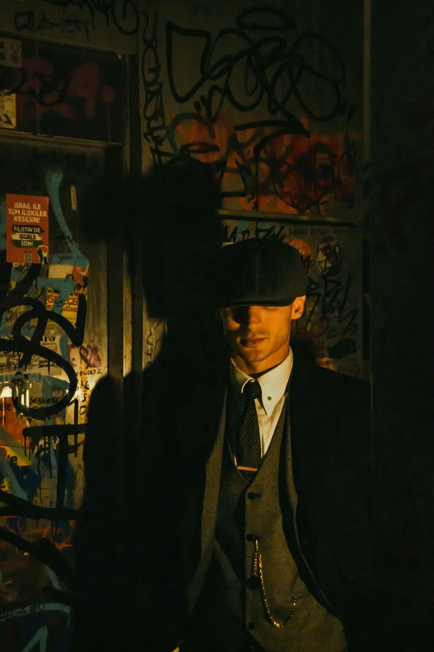 Noir portrait of a composed suited figure