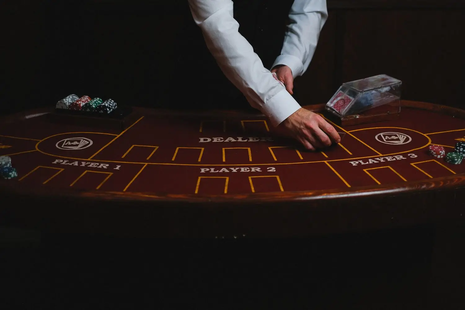 Dealer position and table under focused light